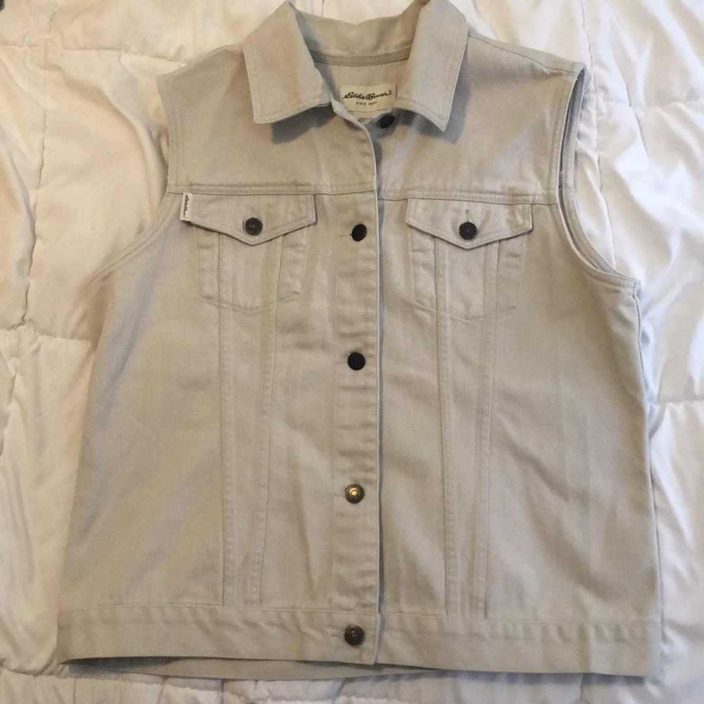 Fall Eddie Bauer Oatmeal Khaki Denim Vest Like New